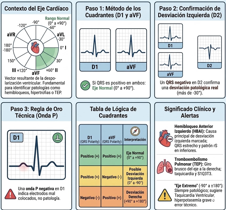 Eje cardíaco en el ECG: cómo calcularlo paso a paso