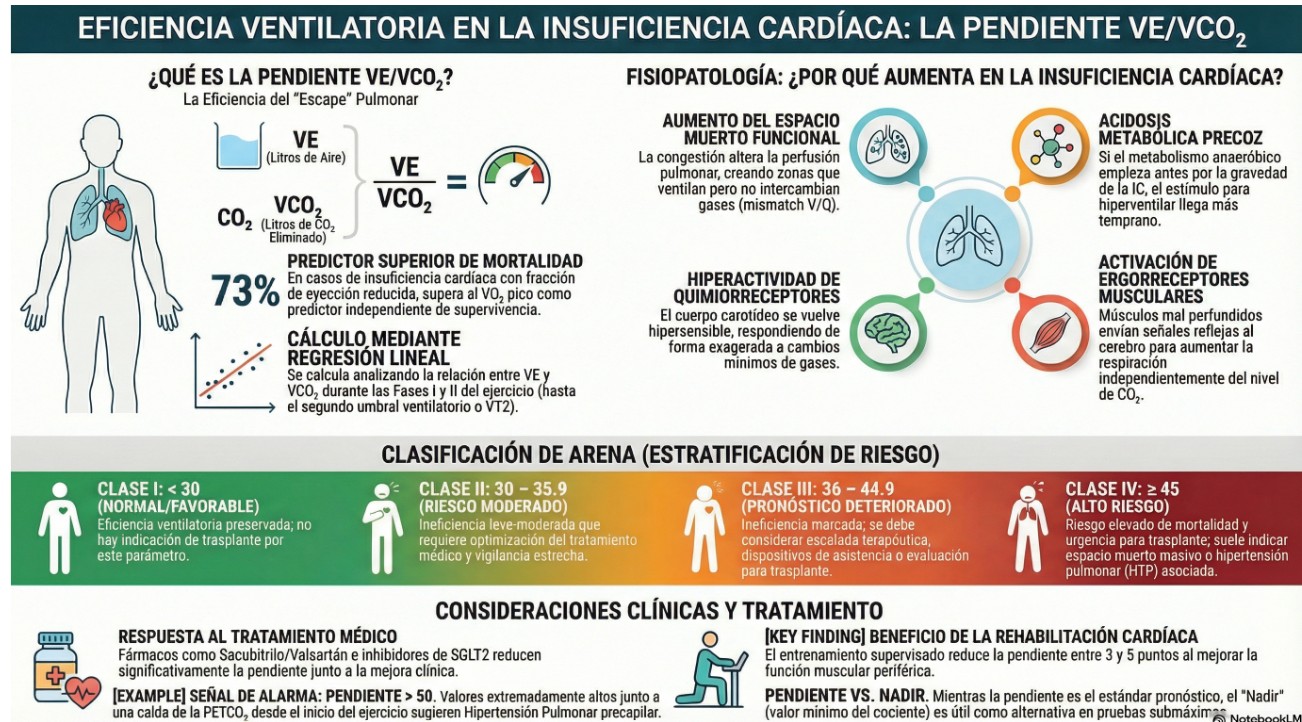 Pendiente VE/VCO₂, nadir y clasificación Arena