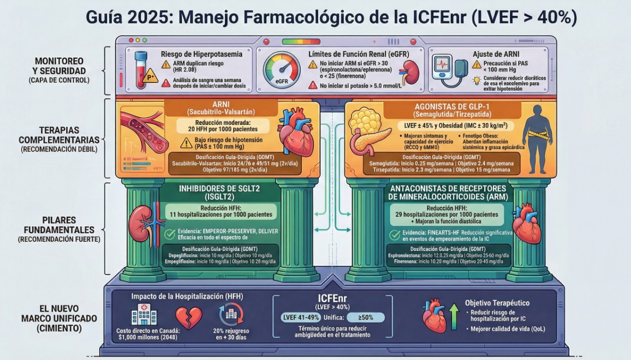 Guía Canadiense 2025 farmacología de la insuficiencia cardiaca con FEVI no reducida