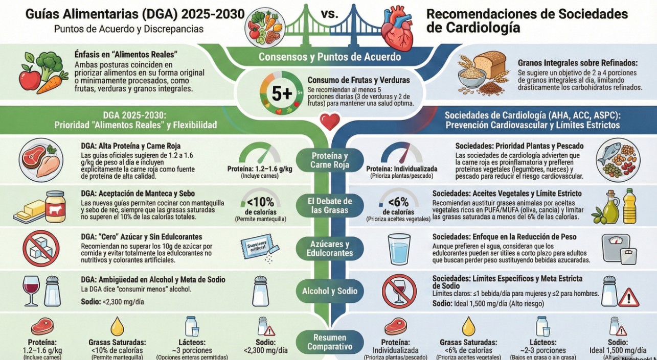 Guías Alimentarias EEUU 2026 vs Recomendaciones Cardiológicas