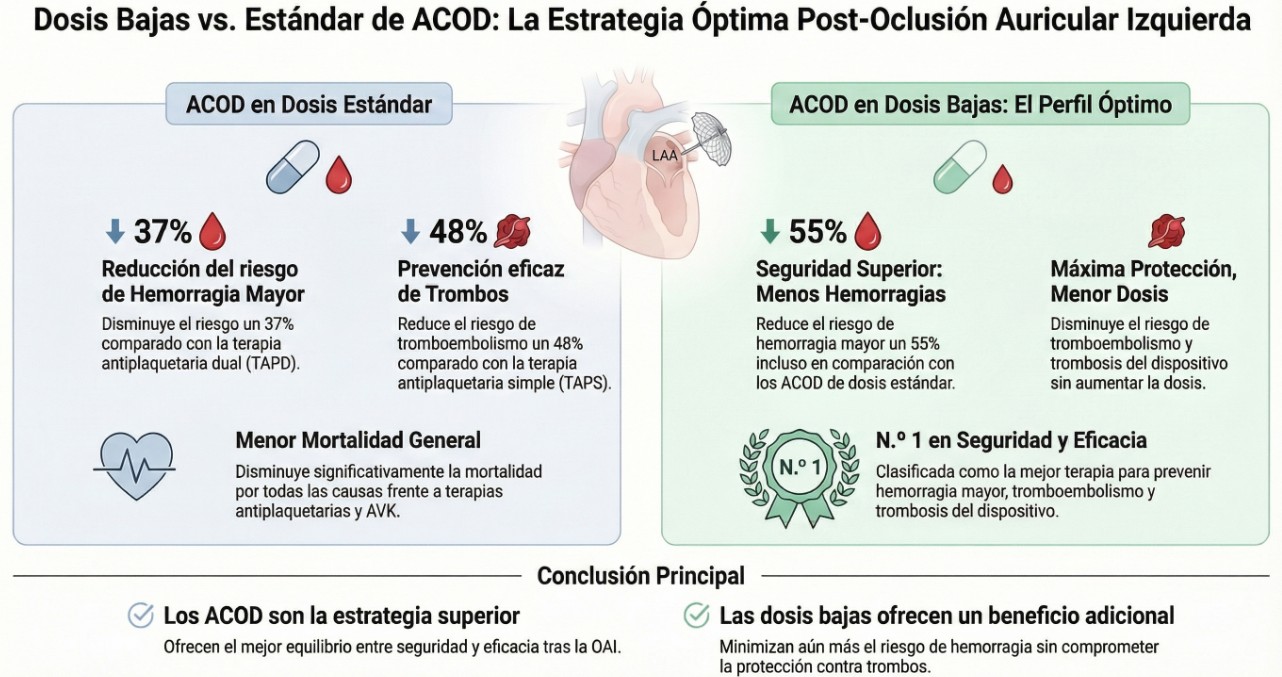 ACOD tras cierre de orejuela izquierda: menos sangrado y eventos trombóticos