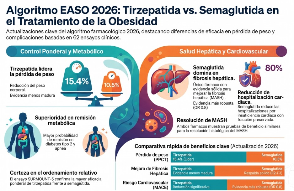 Tirzepatida y semaglutida lideran el nuevo algoritmo EASO para el tratamiento de la obesidad