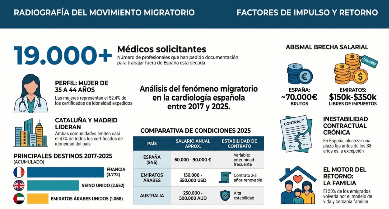 Cardiólogos españoles que emigran: Emiratos, Australia y el dilema del retorno