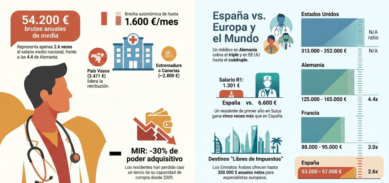 Salarios médicos en España y en el mundo: la radiografía completa