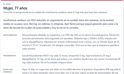 Caso interactivo: insuficiencia cardiaca descompensada, furosemida intravenosa, sodio en orina y acetazolamida