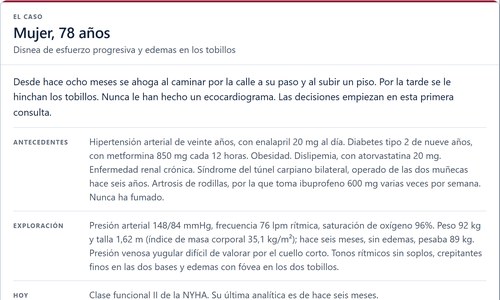 Caso interactivo: insuficiencia cardiaca con FEVI preservada, del NT-proBNP por edad al tratamiento (ESC 2026)