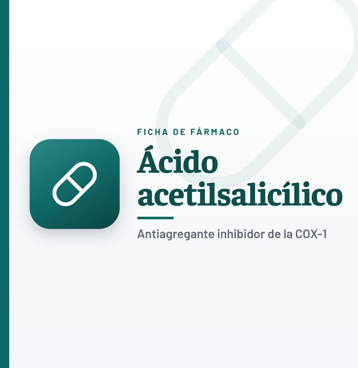 Ficha de fármaco de ácido acetilsalicílico (antiagregante inhibidor de la COX-1) en CardioTeca