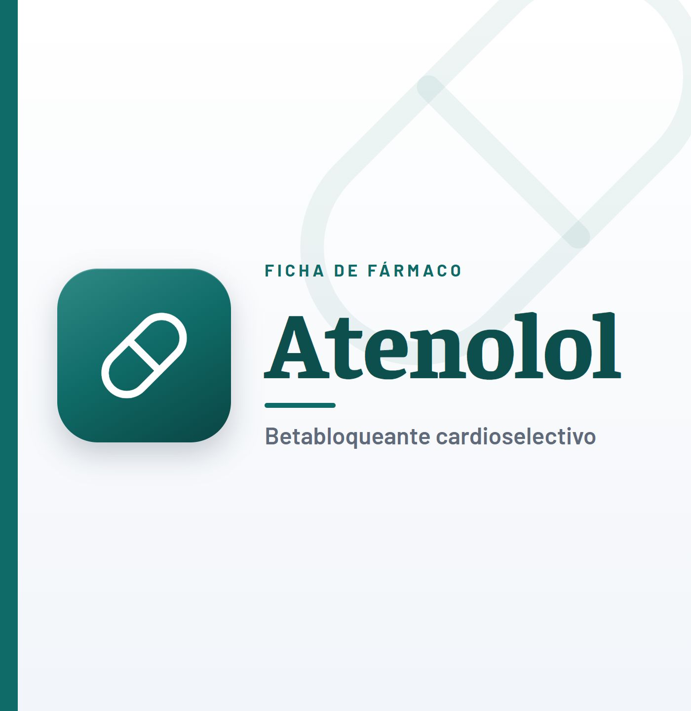 Ficha de fármaco de atenolol (betabloqueante cardioselectivo) en CardioTeca