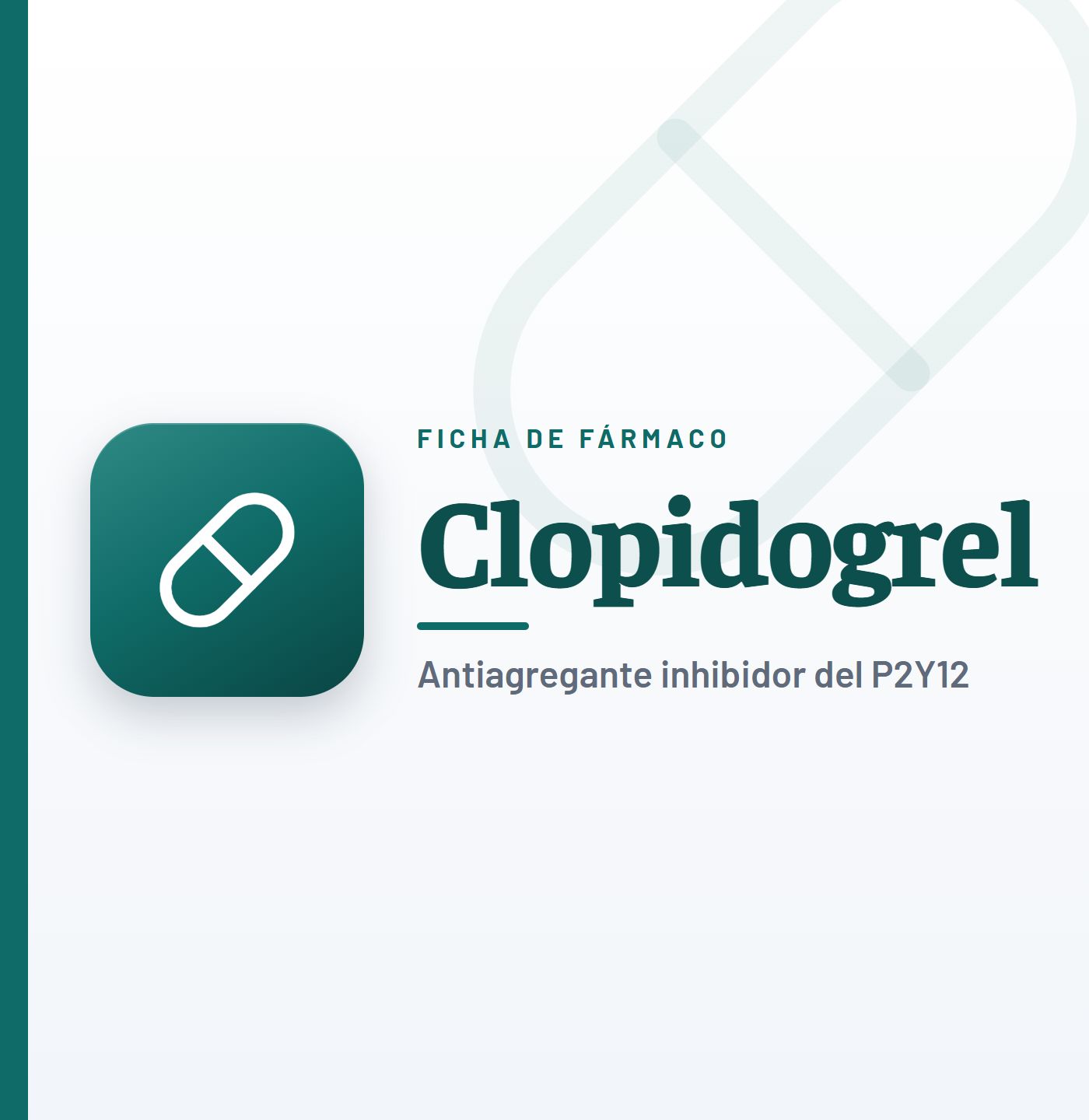 Ficha de fármaco de clopidogrel (antiagregante inhibidor del P2Y12) en CardioTeca