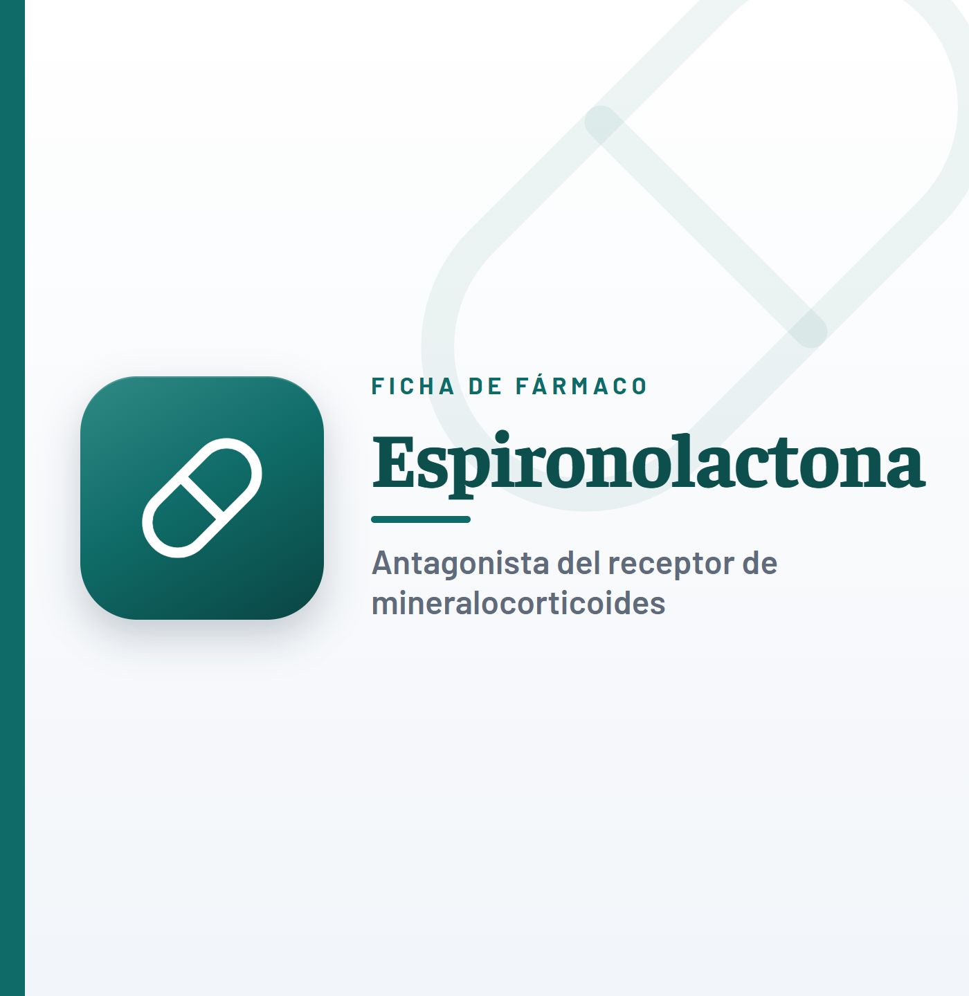 Ficha de fármaco de espironolactona (antagonista del receptor de mineralocorticoides) en CardioTeca