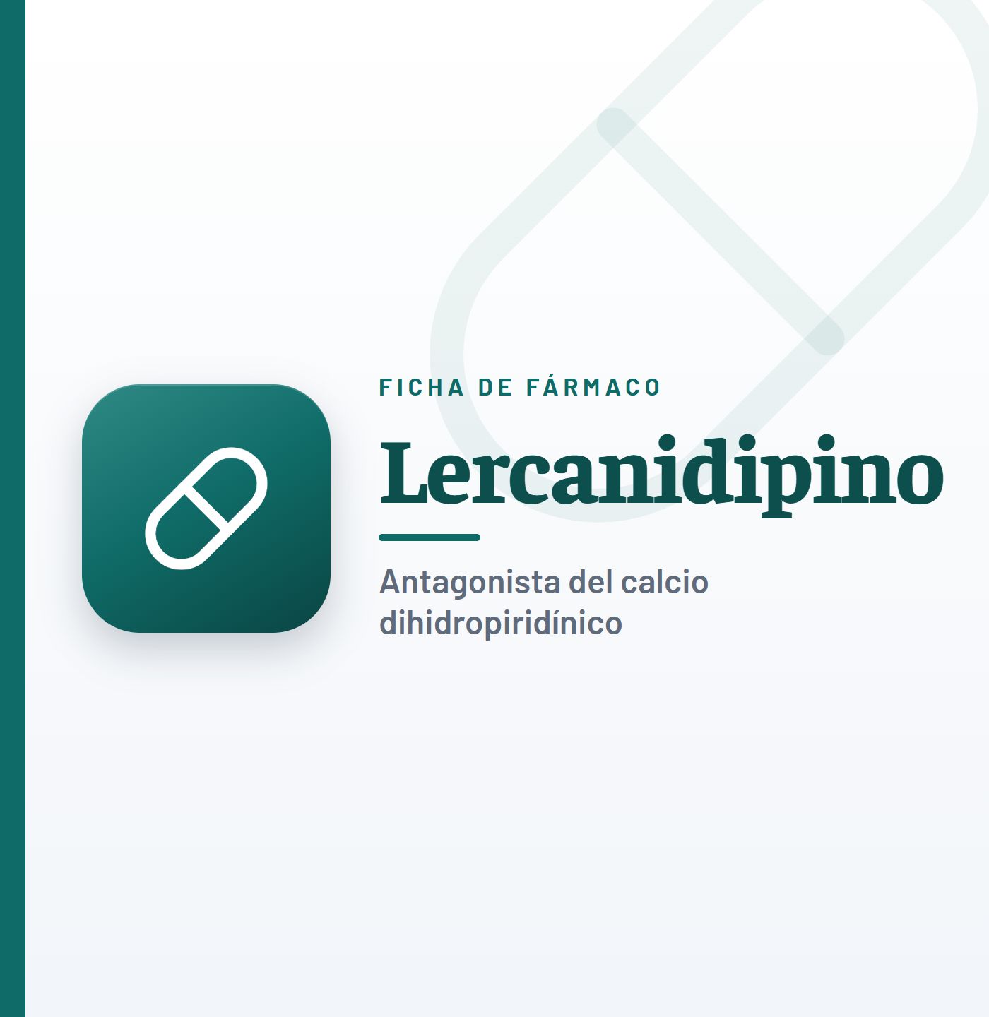 Ficha de fármaco de lercanidipino (antagonista del calcio dihidropiridínico) en CardioTeca