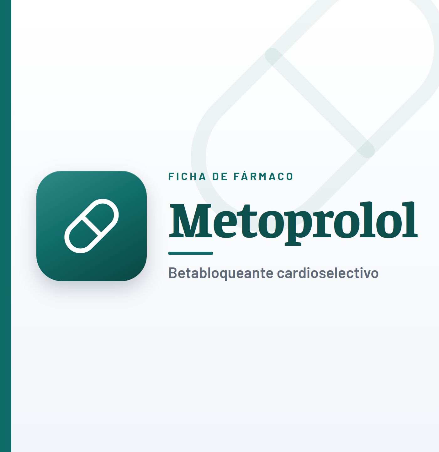 Ficha de fármaco de metoprolol (betabloqueante cardioselectivo) en CardioTeca