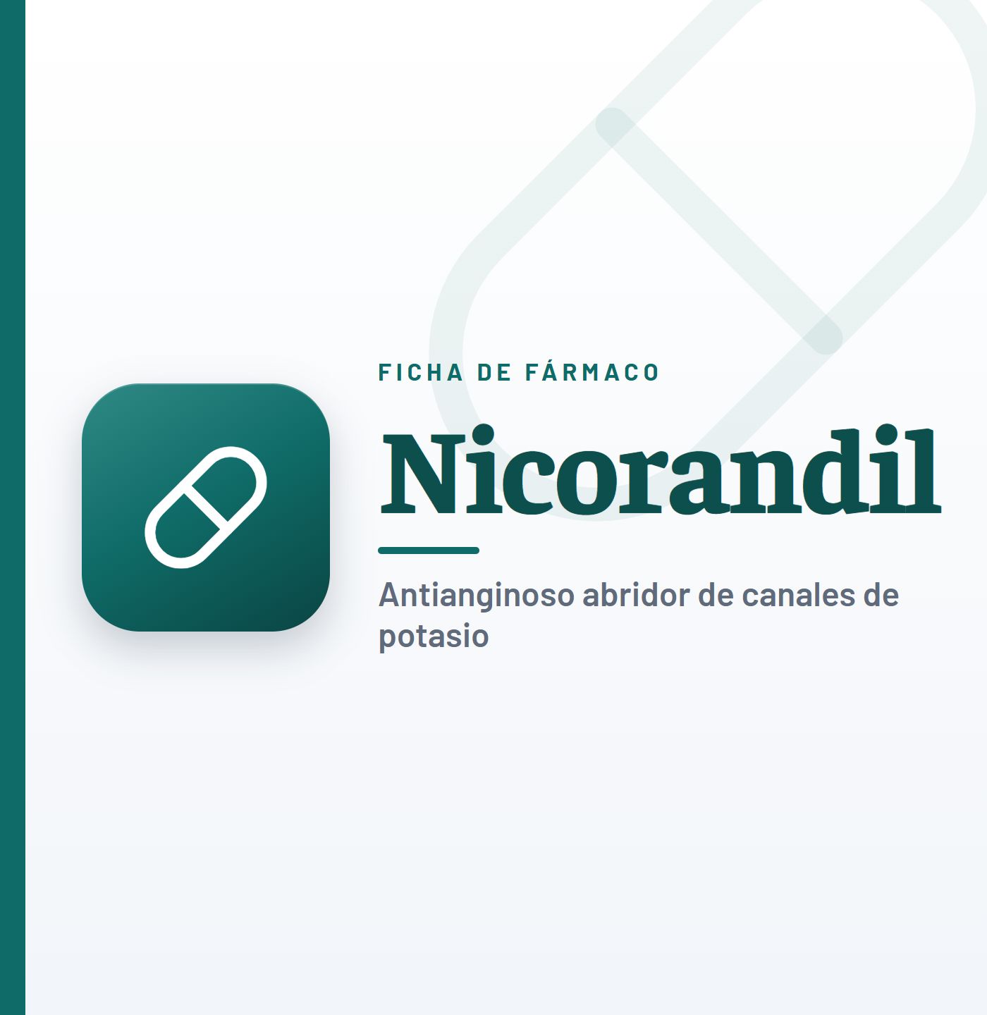 Ficha de fármaco de nicorandil (antianginoso abridor de canales de potasio) en CardioTeca
