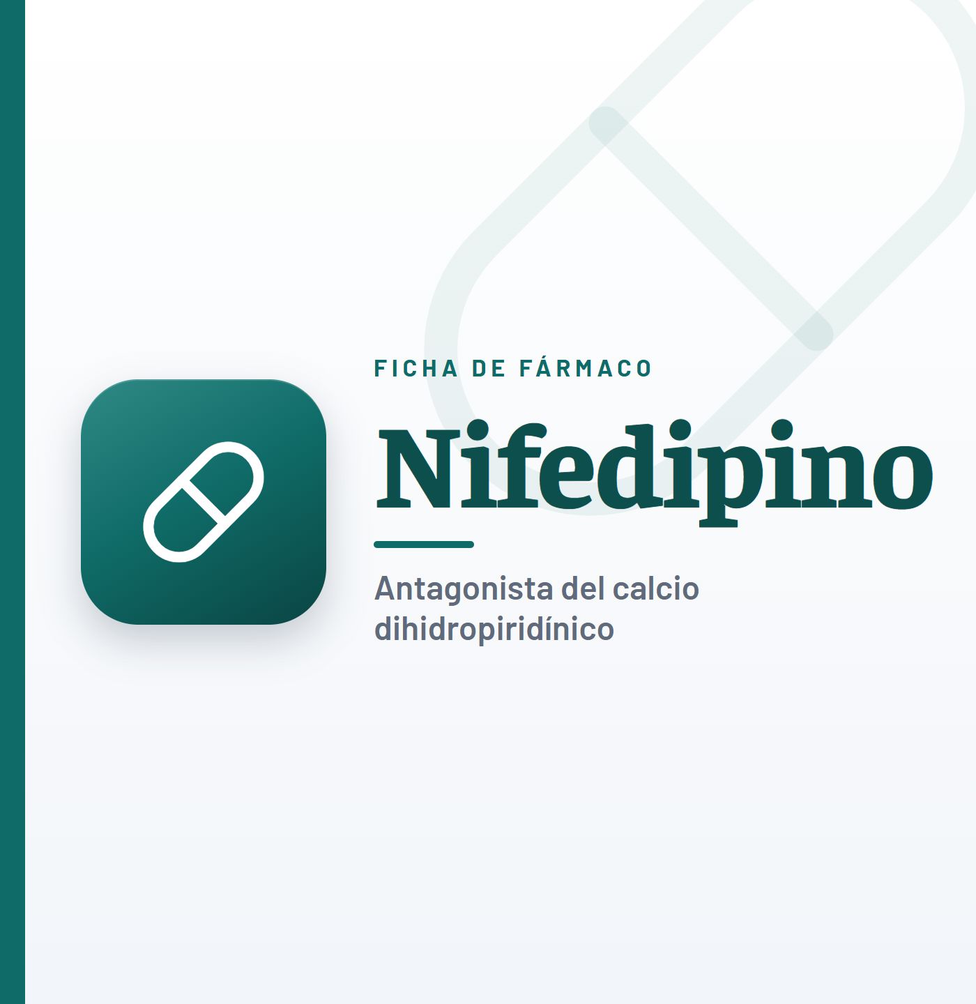 Ficha de fármaco de nifedipino (antagonista del calcio dihidropiridínico) en CardioTeca