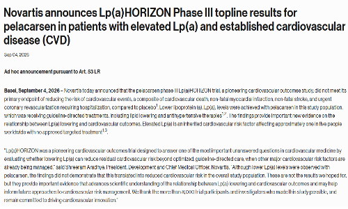 Lp(a)HORIZON: el pelacarsén baja la lipoproteína(a) pero no reduce los eventos cardiovasculares